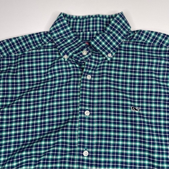 Vineyard Vines Flannel Shirt Plaid Button Navy Blue Green Outdoor Grunge Western - Picture 5 of 15